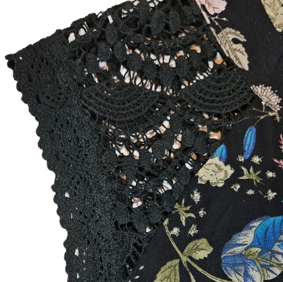 Ethereal by Paper Crane Black Floral Sleeveless Dress Sz S ? Crotchet Trim READ - Picture 8 of 14